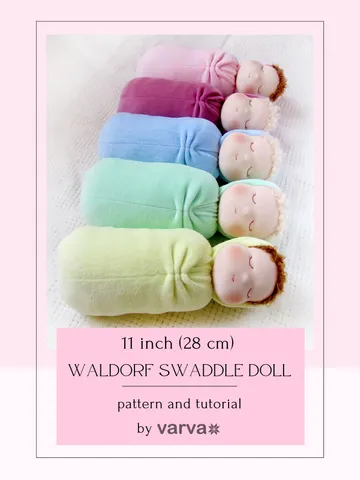DIY Waldorf swaddle sleeping doll 11 inch (27 cm) tall. PDF sewing pattern and tutorial.