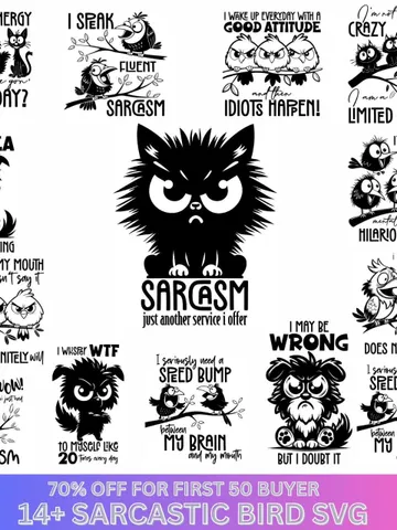 Sarcastic SVG Bundle | Grumpy Birds SVG | Funny Cat Lover Print | Sarcastic Quotes SVG | Digital Download $6.00