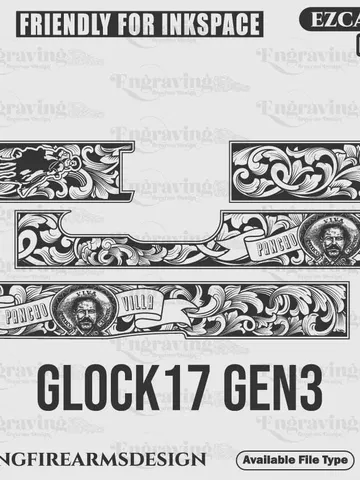 Glock17 Gen3 Pancho Villa Svg,lasercut,laserengraving,fiberlaser,engravingfiles,laserpattern,engravingdesign,metalart $59.99