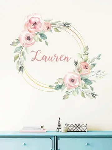 Custom Name Wall Decals/ Peony Decal/ Frame with Flowers Decals/ Flower Decals/ Nursery Stickers/ Girl Stickers/ Baby Decals / Floral Decals $48.99