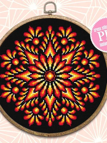 Colorful mandala cross stitch pattern download PDF, Easy mandala ornament hand embroidery PDF, Modern beginner stitch, DIY Home decor #M301 $4.60
