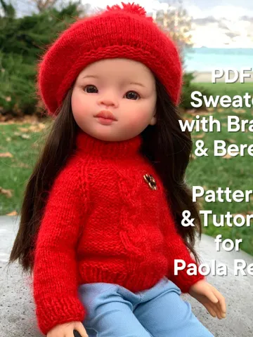 Sweater & Beret for Paola Reina KNIT PATTERN and Tutorial Christmas for Boneka 12-13 inch doll, Ruby Red Siblies, Les Cheries 32 cm PDF, eng $4.06