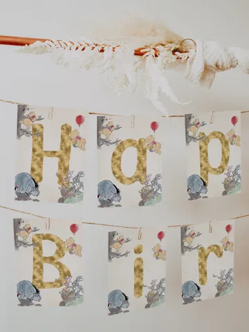 Happy Birthday Banner Winnie the Pooh Birthday Party; Winnie Pooh 1st Birthday Editable Birthday Banner Birthday Party Decoration Pooh Wpg13 $11.62