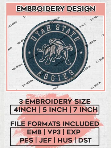 NCAA Utah State Aggies Round Logo Embroidery, NCAA Utah State Logo Embroidery files, NCAA Teams, Machine embroidery designs, Digital Download $6.99