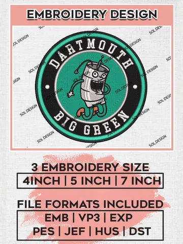 NCAA Dartmouth Big Green Round Logo Embroidery, NCAA Dartmouth Big Green Embroidery Design files, NCAA Teams, NCAA Machine embroidery designs, Digital Download