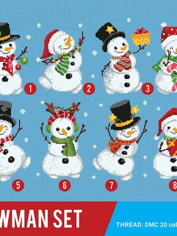 Christmas Snowman bundle of 8 cross stitch pattern, Xmas Snowflake, Holiday Décor, counted, chart, gift DIY, embroidery, instant PDF $15.60