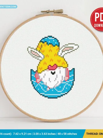 Easter Gnome Bunny Cross stitch pattern, contemporary, Happy Easter, beginner counted, modern chart, gift DIY, embroidery, instant PDF $5.37