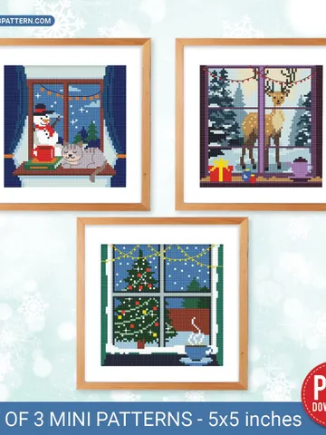 Christmas Bundle 3 mini Cross stitch patterns, contemporary New Year, Winter, beginner counted, modern, gift DIY, embroidery, instant PDF $11.50