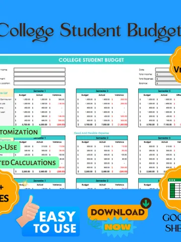 College Student Budget Template, Editable Google Sheets Digital Download, Student Expense Tracker, University Finance Plannerv $8.26