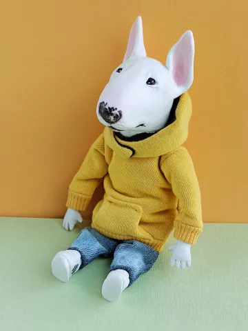 Bull Terrier doll in a yellow sweater $115.00