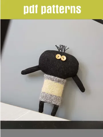 Black rabbit in sweater PDF digital Tutorial, bunny sewing pattern, sweater knitted pattern, Halloween doll sewing diy $6.99