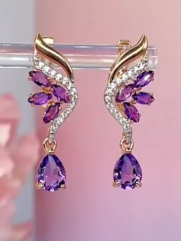 Earrings with natural amethyst and cubic zirconia made of 925 silver $139.00