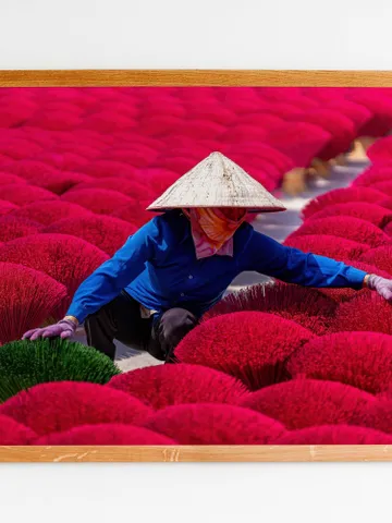 Vietnam Culture Poster | Vibrant Pink Wall Decor | Asian Travel Print | Exotic Home Art | Vietnamese Traditional Life Print | Incense Sticks $2.46