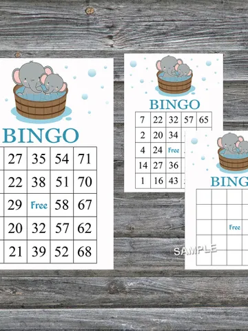Baby elephant bingo cards,Baby elephant bingo game,Elephant printable bingo cards,60 Bingo Cards,INSTANT DOWNLOAD--303 $3.95