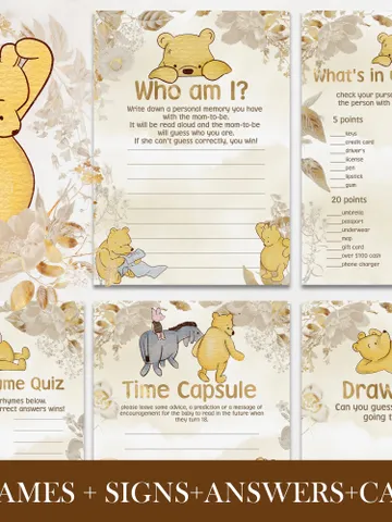 Winnie the Pooh Baby Shower Games; Winnie the Pooh Inspired; Printable Pooh Baby Shower Party Games; Honey Bear Shower Games; pooh1 $16.26