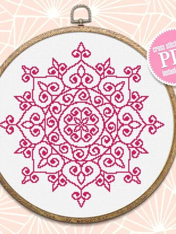 Easy mandala cross stitch pattern download PDF Monochrome floral ornament cross stitch chart, Mandala embroidery beginner, Home decor #M34 $4.60