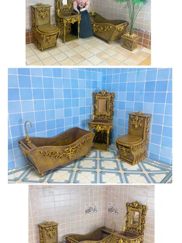 Bathroom furniture in a dollhouse.1:12 scale. Wooden antique bathroom. Dollhouse miniature. Handmade. $95.00