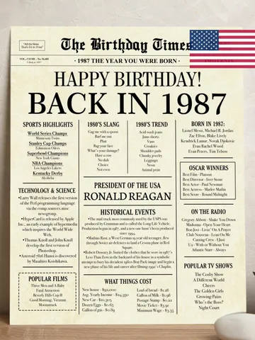 1987 38th birthday newspaper, 1987 poster, 38th birthday poster, 1987 birthday sign, INSTANT DOWNLOAD, 37 years ago back in 1987 $7.00