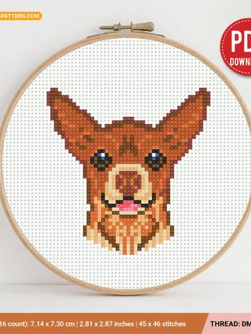 Mini Chihuahua dog Cross stitch patterns, animal, Abstract, pet, beginner counted, modern, gift DIY, embroidery, instant Digital PDF $4.29