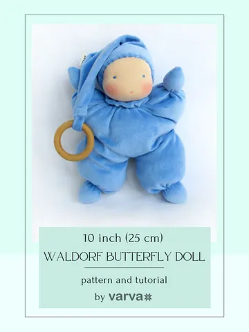 DIY Waldorf butterfly doll 10 inch (25 cm) tall. PDF sewing pattern and tutorial.