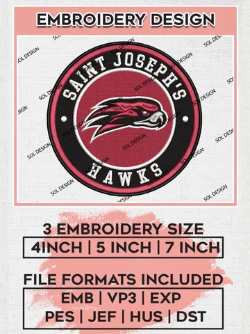 NCAA Saint Joseph's Hawks Round Logo Embroidery, NCAA Saint Josephs Hawks Logo Embroidery files, NCAA Teams, Machine embroidery designs, Digital Download $6.99