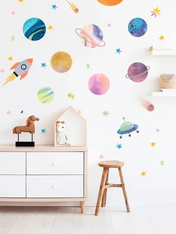 Planets Wall Decal - Watercolor Solar System , Nursery Decals, Planet Wall Decals, Kids Room Wall Decor h101 $38.99