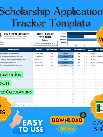 Scholarship Application Tracker Template, Editable Google Sheets Digital Download, Easy-to-Use Scholarship Planner, Student Organizer Tool $8.26