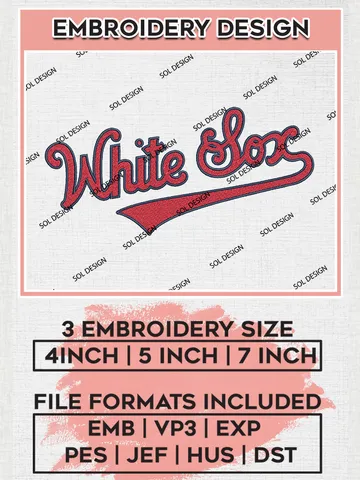 White Sox MLB Team Logo Embroidery Design Files, MLB Chicago White Sox Team Embroidery, NCAA Teams, 3 sizes, Machine embroidery designs, Digital Download $6.99
