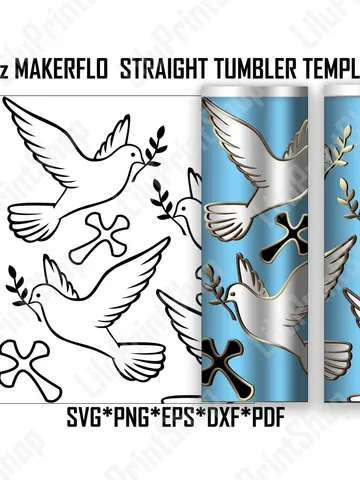 Easter tumbler template svg for 20oz skinny Makerflo , Burst tumbler template with Dove & cross Straight Christian tumbler SVG $2.71