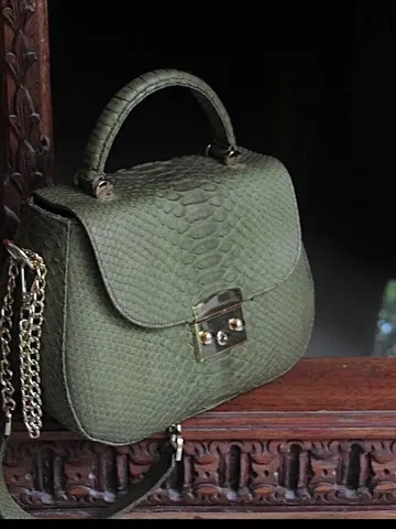 Genuine python top handle bag / designer bag / exotic leather bag / khaki purse exotic leather / snake print designer classy purse $250.00