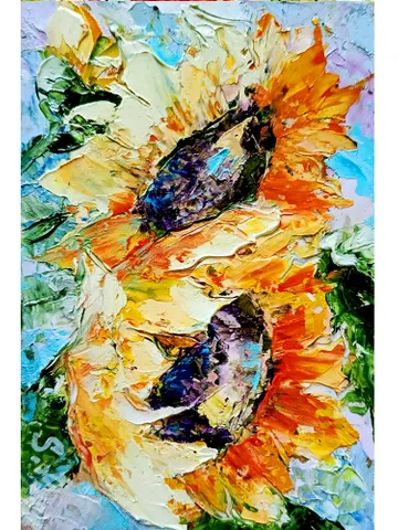 Sunflower Oil Painting Original Art 6x4 Kansas State Flower Impasto Impressionist Small Artwork Vivid Impressionist Gifts by ArtProkopaloSv $44.00