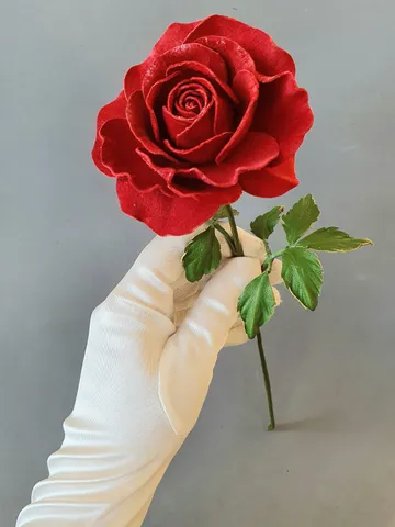 Red leather rose long stem 3th anniversary gift for her, Leather flower living room decor $100.00