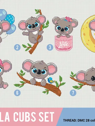 Koala Cub Bundle of 7 Cross stitch pattern | Embroidery Pattern | Instant Download | Embroidery Designs $15.60