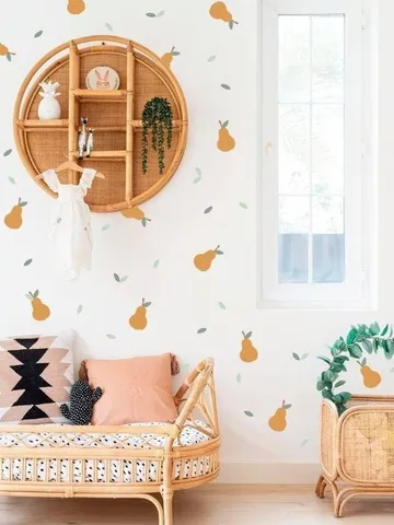 Boho Pear Wall Decals - Hand Drawn Pear Wall Sticker, Leaves Wall decal h93 $38.99