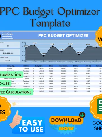 PPC Budget Optimizer Template, Google Sheets Ad Spend Tracker, Digital Download, Easy-to-Use Paid Advertising Planner for Marketers $5.46