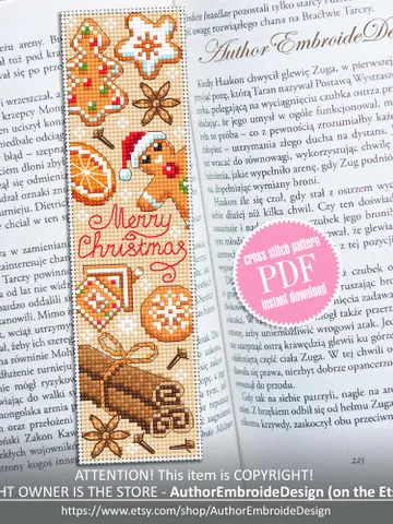 Christmas bookmark cross stitch pattern PDF download Christmas gingerbread cross stitch, Bookmark pattern digital PDF, Christmas spice #N381 $4.40