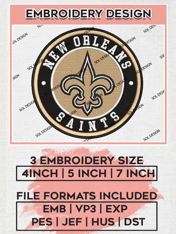 NFL New Orleans Saints Circle Logo Embroidery Designs, NFL Saints, NFL Embroidery Designs, NFL New Orleans Saints Machine Embroidery Design, Digital Download