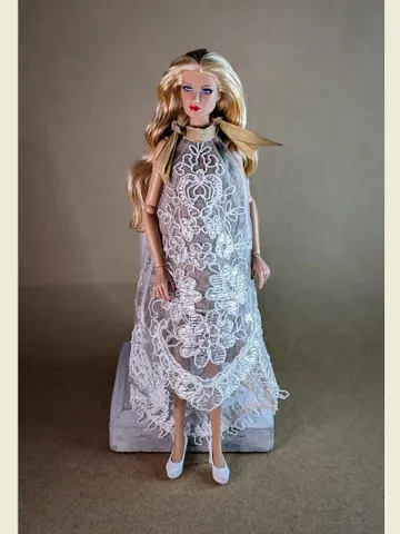 Handmade white & beige lace dress for 13-inch fashion dolls $37.00