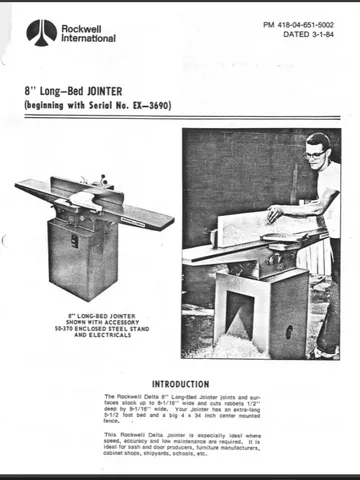 Delta 8" Jointer Instructions Manual/ Parts List 37-315