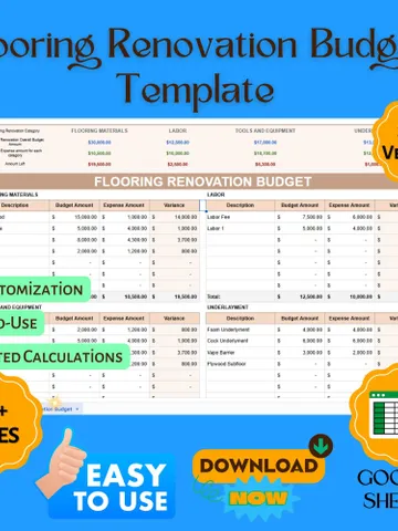 Flooring Renovation Budget Template, Home Remodel Cost Tracker, Flooring Expense Planner, Renovation Budget Spreadsheet $8.26