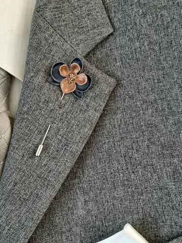 Blue orchid men's lapel pin Leather boutonniere for him 3rd anniversary gift, art 10 $35.00