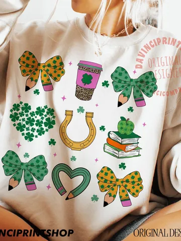 Teacher St Patrick Coquette Pencil Bow png, St Patricks Teacher png, Retro Teacher Gift, Teacher St patricks Shirt design, Teacher png file $7.00