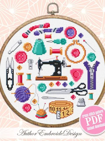 Sewing sampler cross stitch pattern PDF download Sewing accessories cross stitch chart, Simple pattern digital PDF, Sewing room decor #O22 $4.60