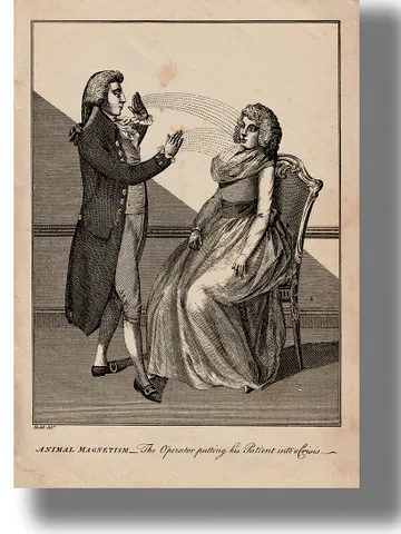 A man hypnotising a woman using the animal magnetism method by D. Dodd. $21.00