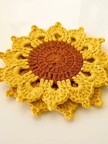 Cute Sunflower Crochet Coasters - Handmade Doily Coaster Set for Coffee and Tea - Fall Themed Sunflower Crochet Coaster Gift $5.40