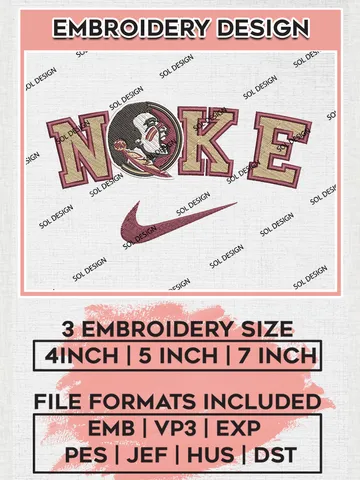 Nike Florida State Seminoles Machine Embroidery Design, NCAA Florida State Seminoles Embroidery Design Design files, NCAA Embroidery Designs, NCAA Machine Embroidery Designs, Digital Download $6.99
