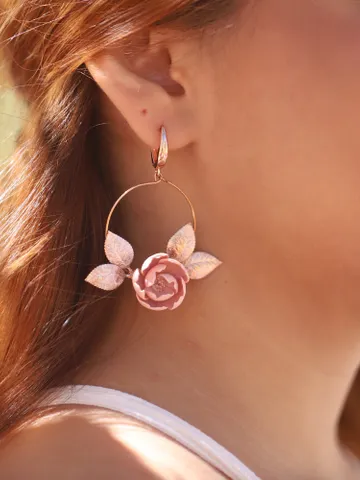 Boho Wedding Earrings, Silver, Rose Gold Hoop Flower Bridal Earrings, Floral Statement Wedding Jewelry Set, Bohemian Bride Jewellery, Gift $122.00