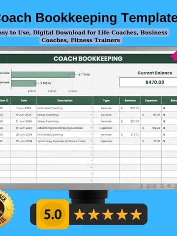 Coach Bookkeeping Template, Editable Google Sheets, Easy to Use, Digital Download for Life Coaches, Business Coaches, Fitness Trainers $5.46
