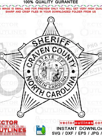 Craven County Sheriff, Star Svg Badge Vector Line Art, CNC Cutting, Laser Engraving, Cricut, Vinyl Cut, Digital Cutting Machine File, North Carolina $5.00