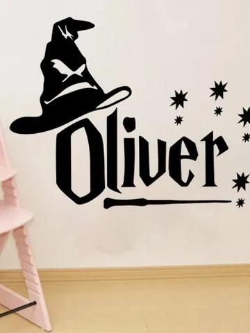 Personalized Magical Hat Wand Name Wall Decal Custom Name Sticker Gift Birthday party Backdrop decor z3331 $23.99